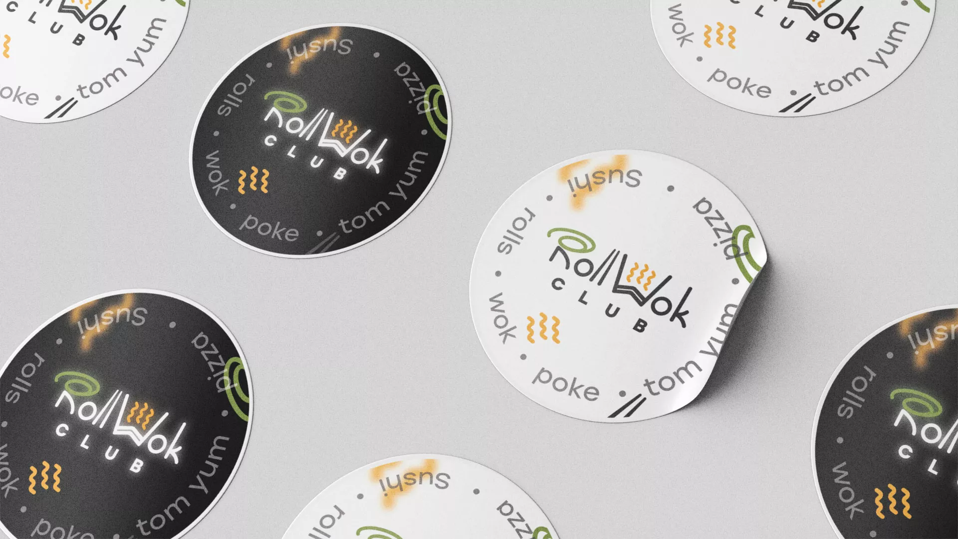 Разработка наклеек для суши-бара «Roll Wok Club» в Товарково
